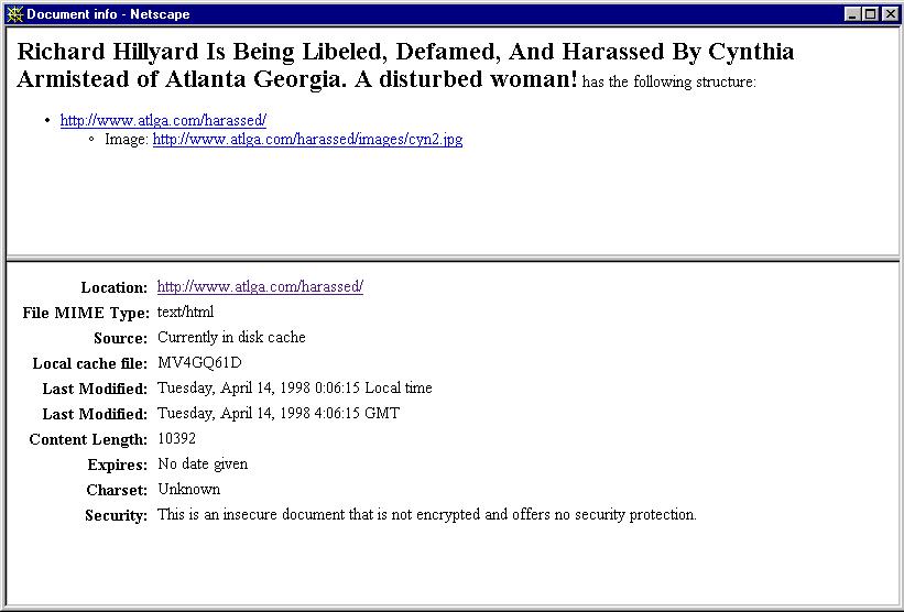 Time stamp on one of Hillyard's pages, showing that he uploaded it just after midnight on April 14, 1998